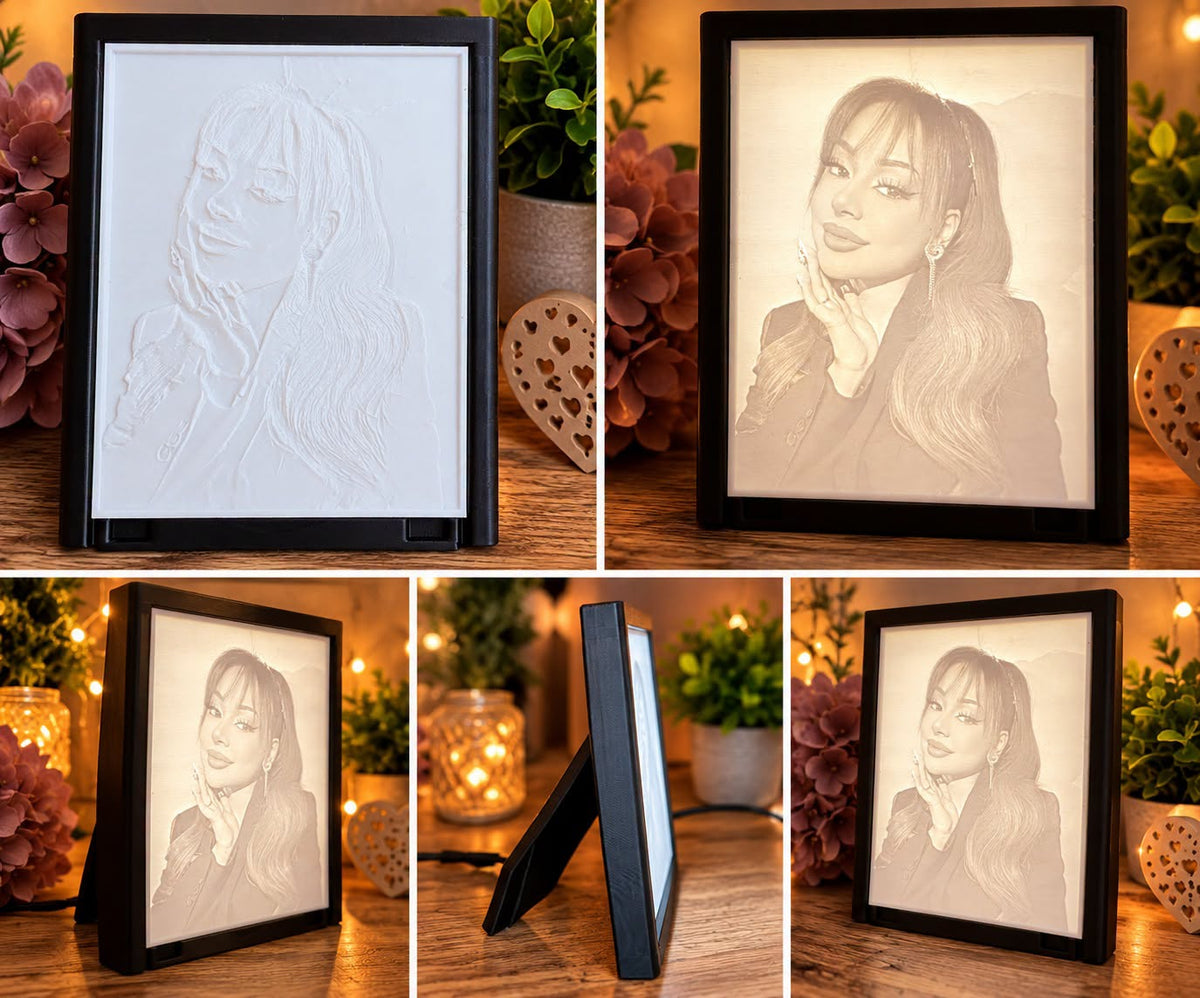 3D-gedruckter LED-Bilderrahmen mit Wunschmotiv – personalisiertes Porträt