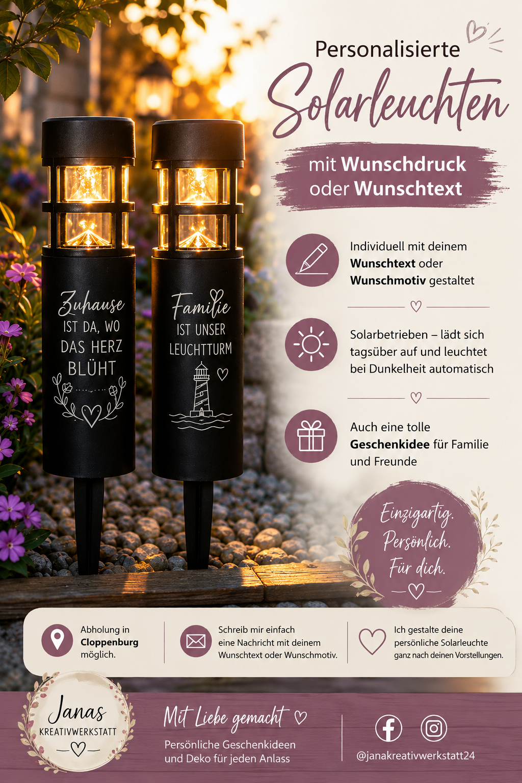 Personalisierte Solarleuchte mit Wunschdruck oder Wunschtext