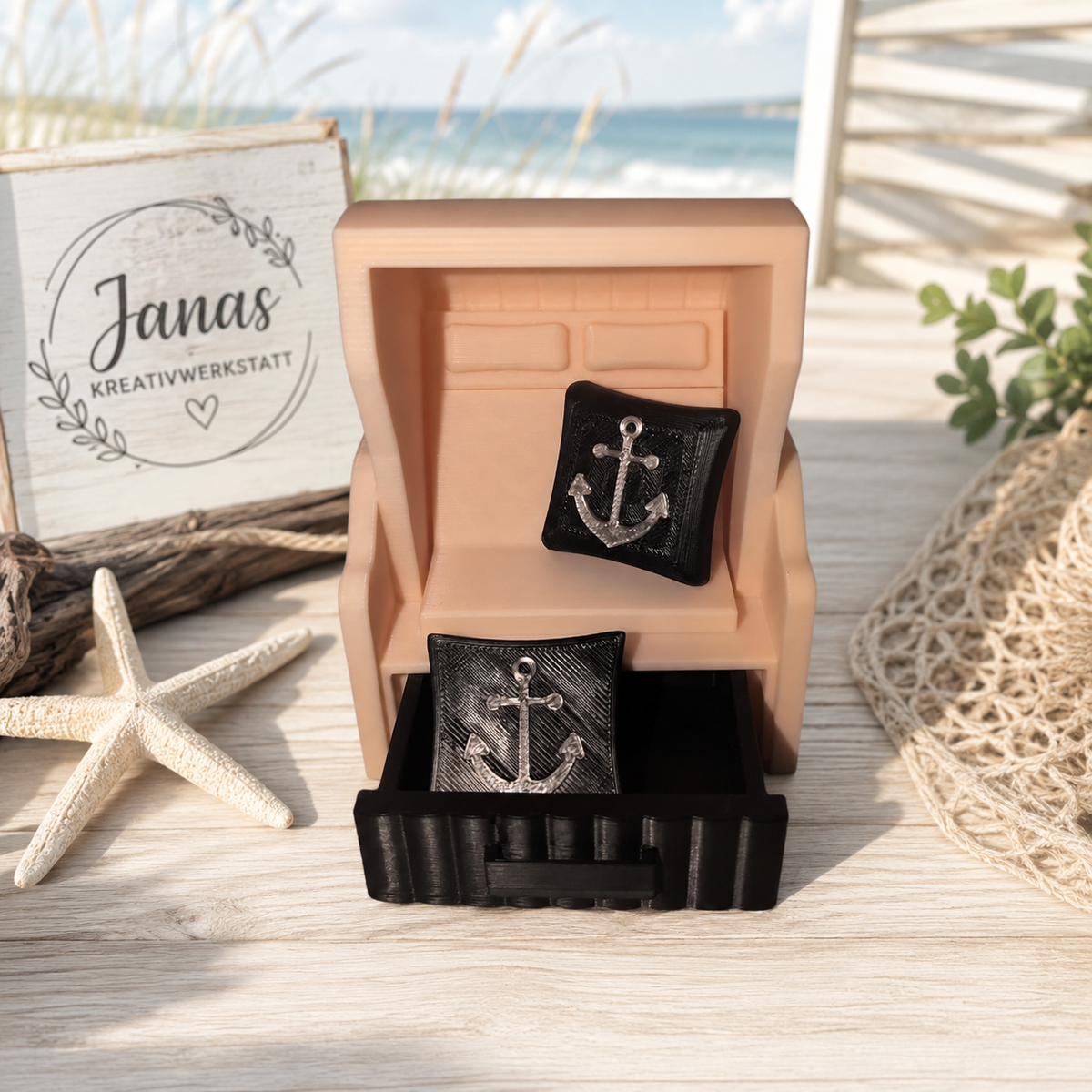 🌊 Maritimer Mini-Strandkorb mit Schublade ⚓
