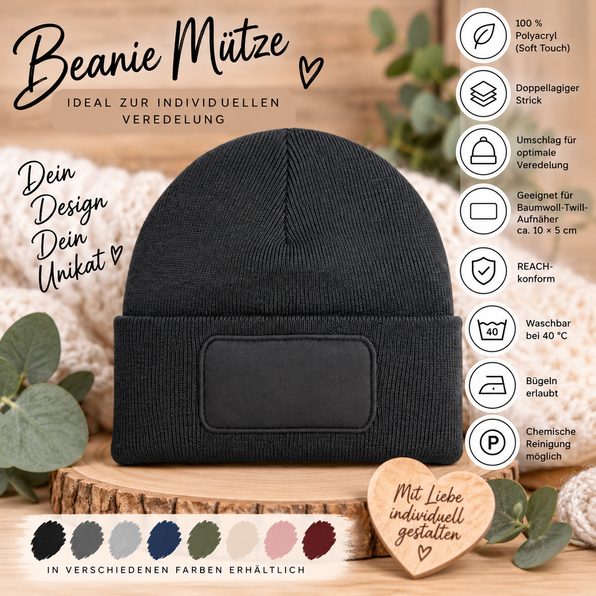 Beanie Mütze aus Soft-Touch Polyacryl – doppellagig – ideal zur individuellen Veredelung