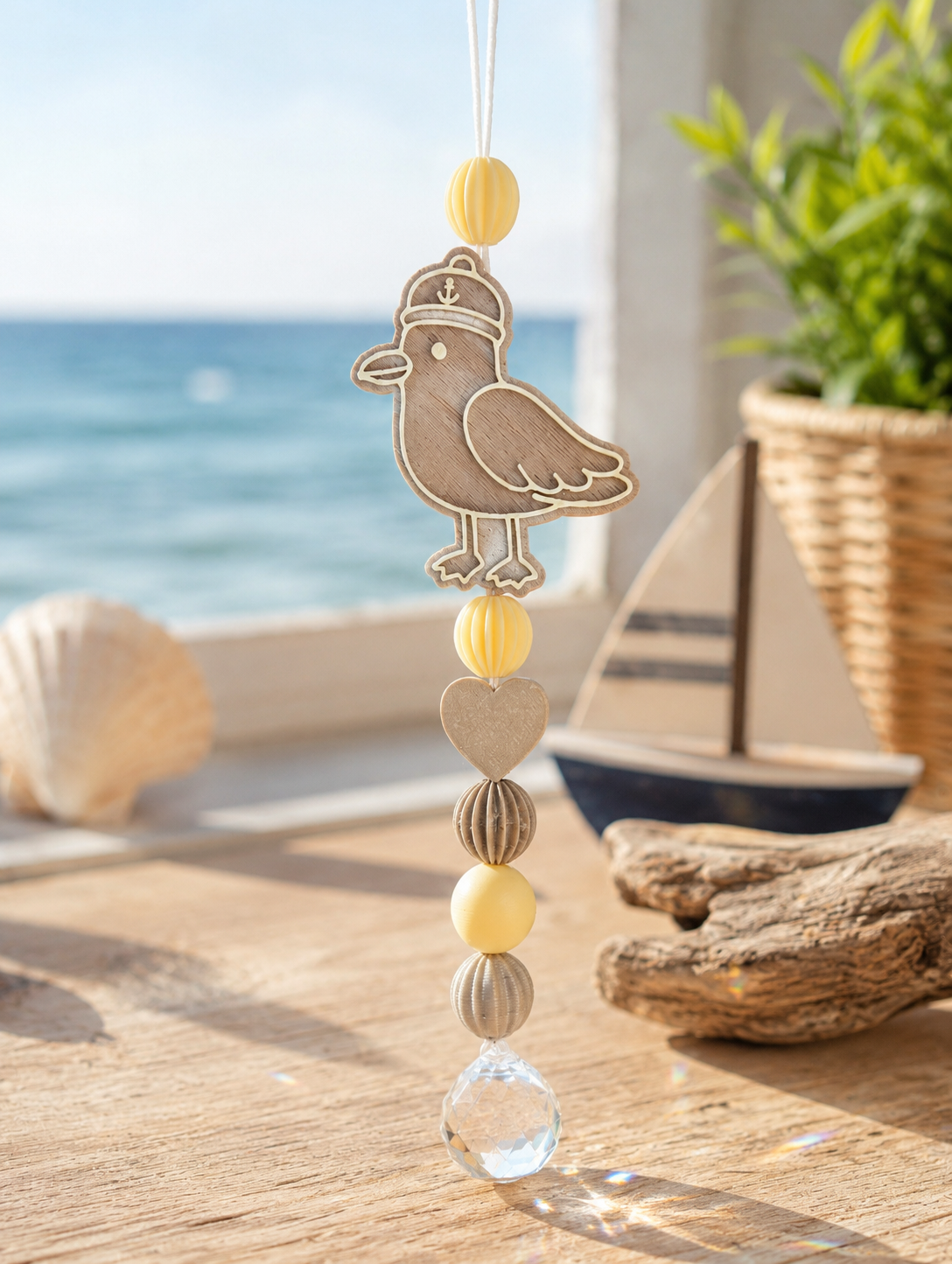 🐦 Maritimer Sonnenfänger „Möwe“ – Fensterdeko mit Kristall