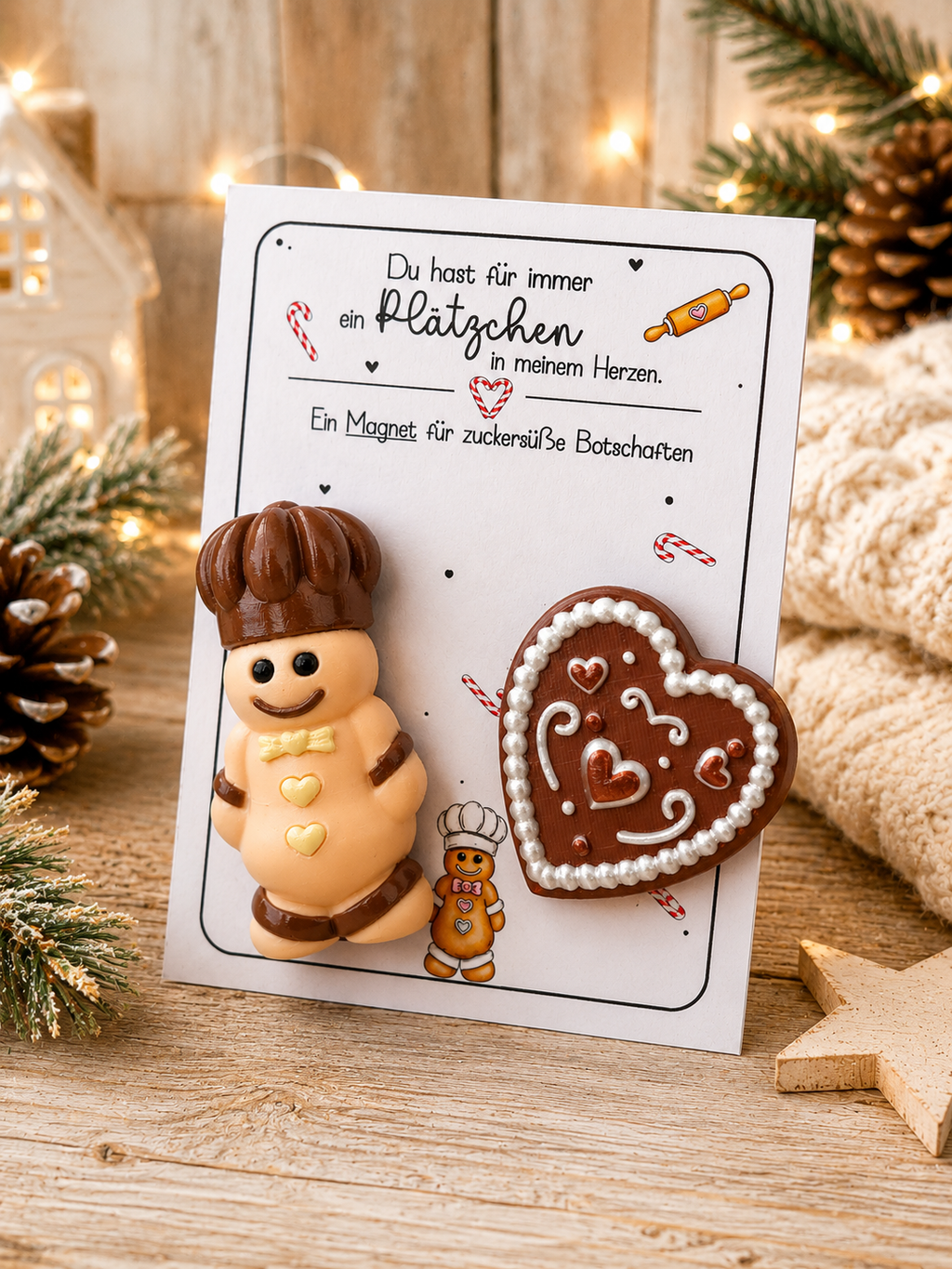🍪 Lebkuchenmann „Ernie“ – Magnet-Set mit Herz ❤️